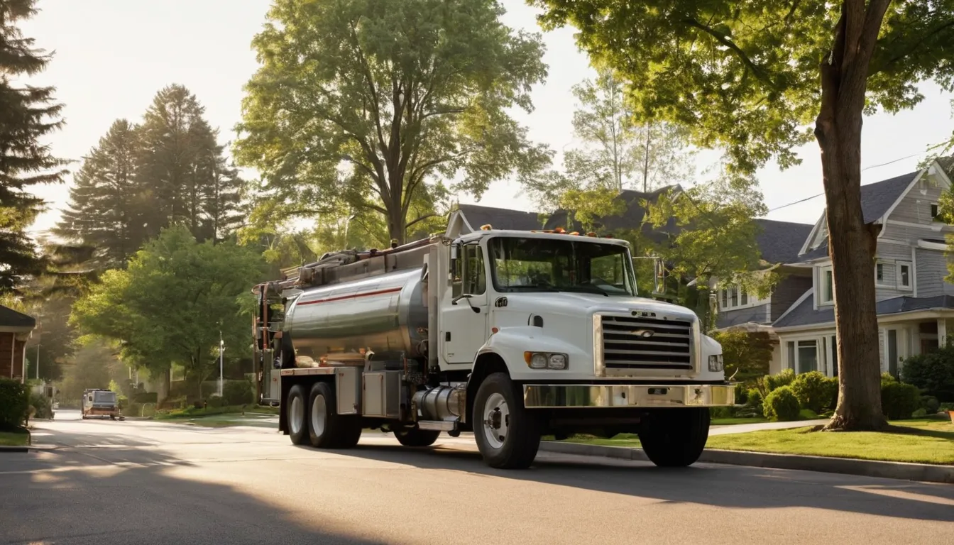 A pumping truck parked near a quiet Brunswick street while a provider prepares equipment